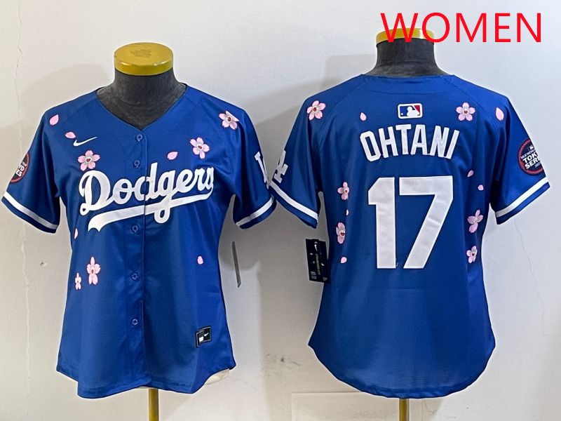 Women Los Angeles Dodgers #17 Ohtani Blue Sakura Edition 2025 Nike MLB Jersey style 1